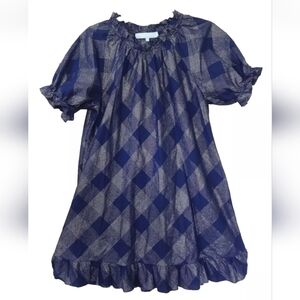 Hill House Home M Katherine Metallic Mini Dress Ruffle Nap Printed Blue Silver